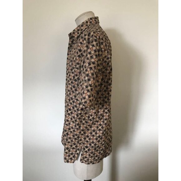 TORI RICHARD Short Sleeve Shirt Size Large Hawaiian Cotton Lawn Black Tan Print - Picture 6 of 8